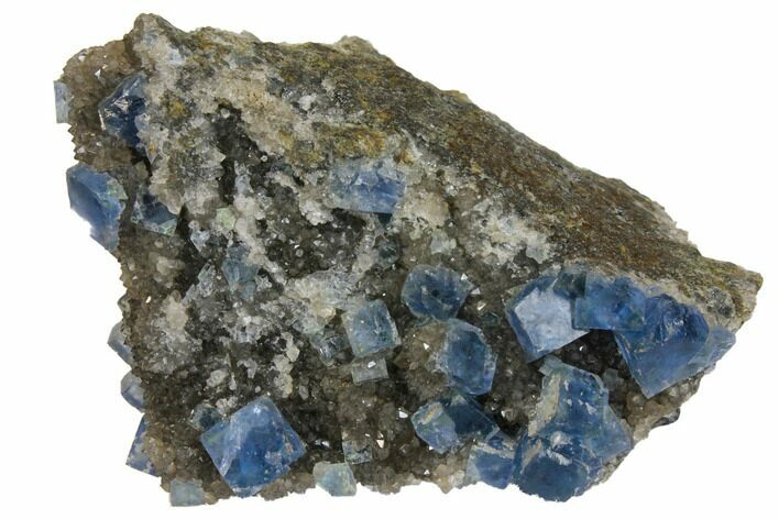 Blue Cubic Fluorite on Quartz - China #128573